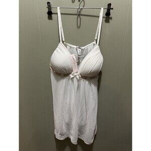 LINEA DONATELLA Lingerie L White Sheer Babydoll Nightie w Thong Bridal 2 pc NWTs